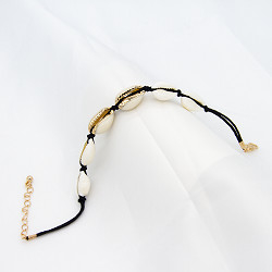 دستبند زنانه سنگ های قیمتی با طناب سیاه پوسته سفید به طول 21 میلی متر